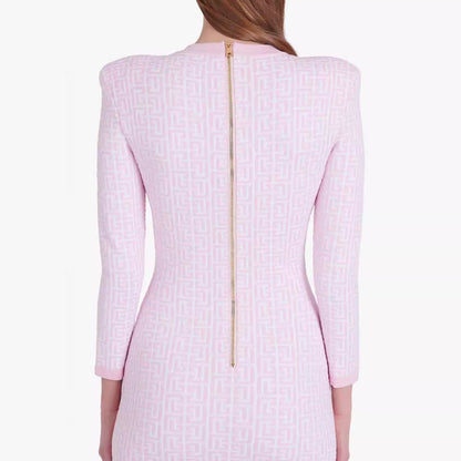 LOVEVOP  autumn and winter pink long-sleeved jacquard knitted elastic  hip wrap  dress high-end bandage women's clothing