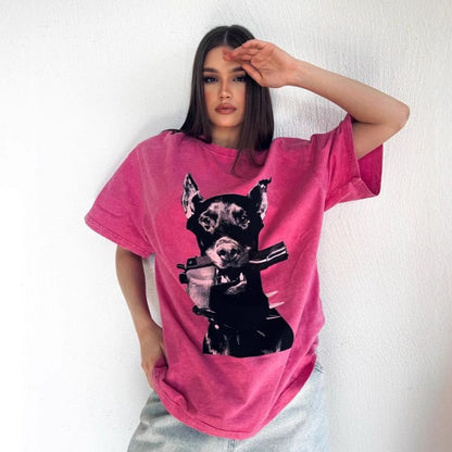 Funny fun puppy print T-shirt women's summer new ins  tops loose and versatile round neck short-sleeved T-shirt