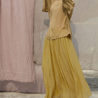 spring and summer elastic waist pendulum turmeric double crepe skirt