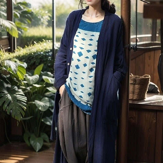 Spring and Autumn Linen Cotton Loose and Comfortable Cardigan Women's Versatile Literary Style Button Jacket