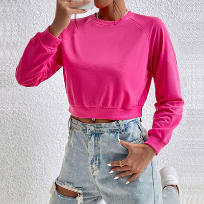 LOVEVOP popular new New Popular trade leisure sports ragged sleeves top Popular trade short navel round neck pullover sweater women