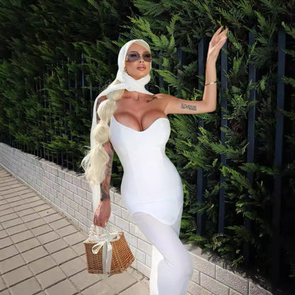 LOVEVOP popular autumn and winter new black white Popular trade bandage high elastic  mesh dress women's dress dress