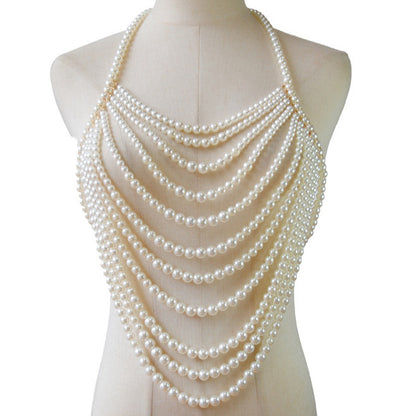 2025 XH4523  New jewelry pearl fashion multi-layer necklace chest chain sexy chest chain pearl body chain accessories