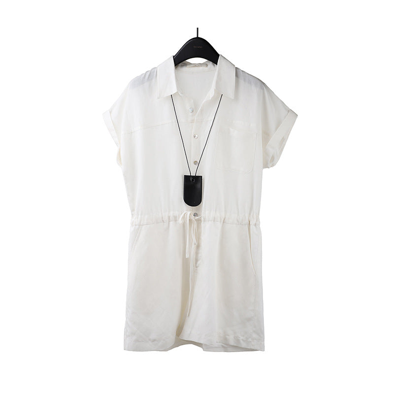 2025 THE MIND linen tencel short-sleeved jumpsuit women's 2025 summer simple wide-leg casual shorts T5022X