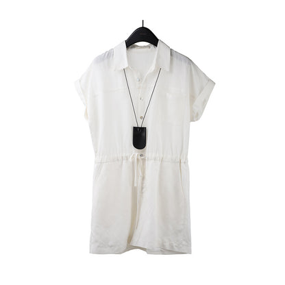 2025 THE MIND linen tencel short-sleeved jumpsuit women's 2025 summer simple wide-leg casual shorts T5022X