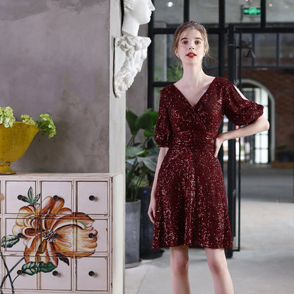 18692 #Banquet evening dress women's new Symphony beads short dress party dress fairy series