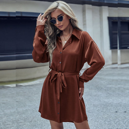 LOVEVOP Hot autumn new 2025 women's clothing commuter  dress foreign trade lapel  cross-border shirt skirt