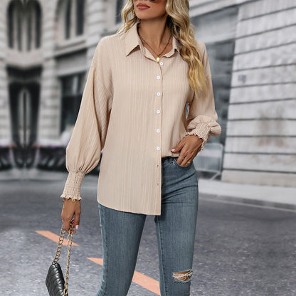 LOVEVOP New Hot Trade Lapel Shirt Hot Autumn New 2025 Women's Cross-border Solid Color Long Sleeve Shirt