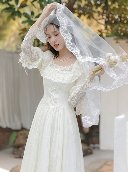 vintage dress long dress lace splicing princess dress engagement certificate light wedding dress