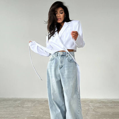 New women's clothing high-end streamer blazer women's 20025 new solid color simple versatile top women