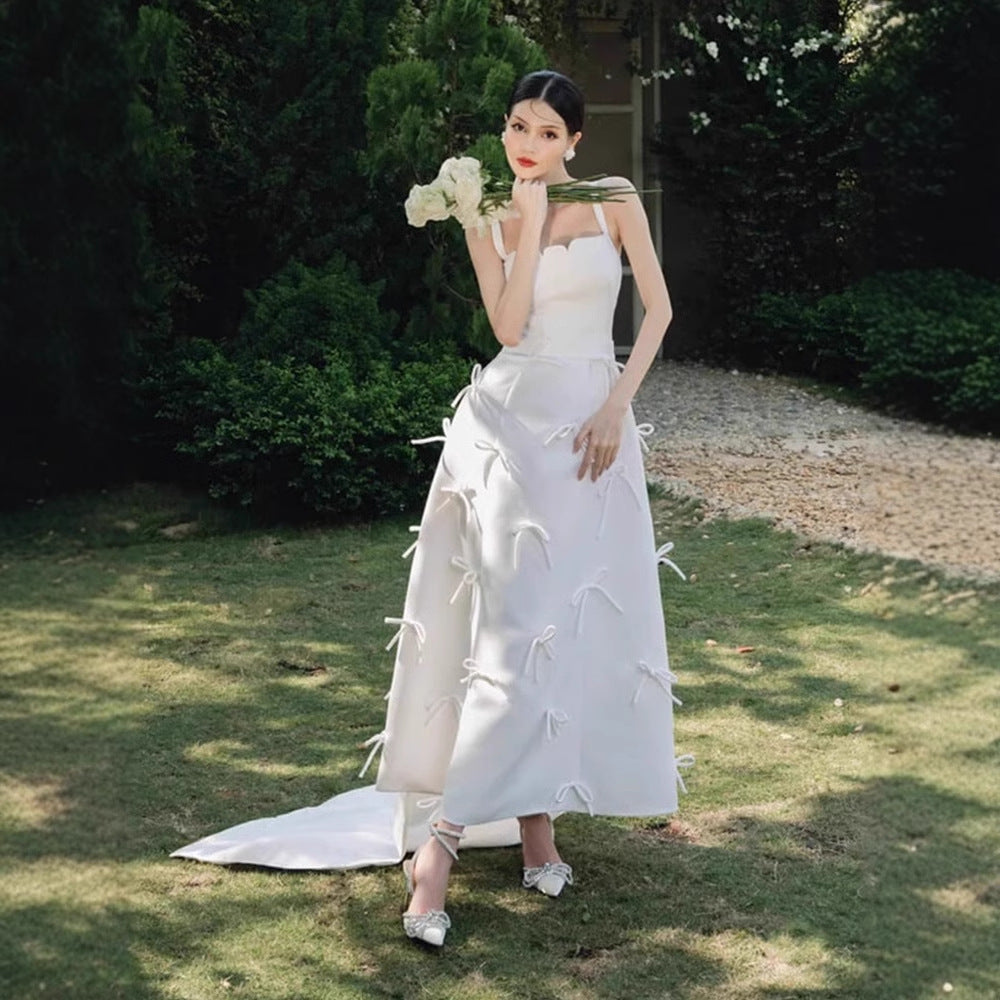 2025 bride sexy suspender light wedding dress satin welcome wedding dress Mori tie license registration small dress skirt women wholesale