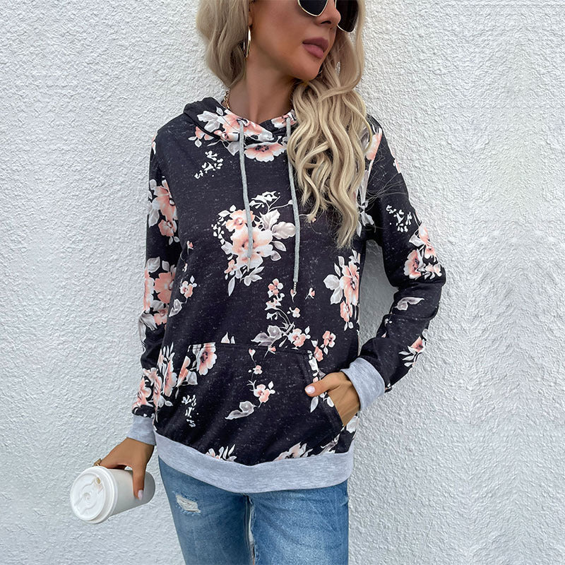 LOVEVOP Strictly selected  New  popular Early Spring New Middle Eastern Women's Clothing Pullover Printed Pocket Hooded Sweater