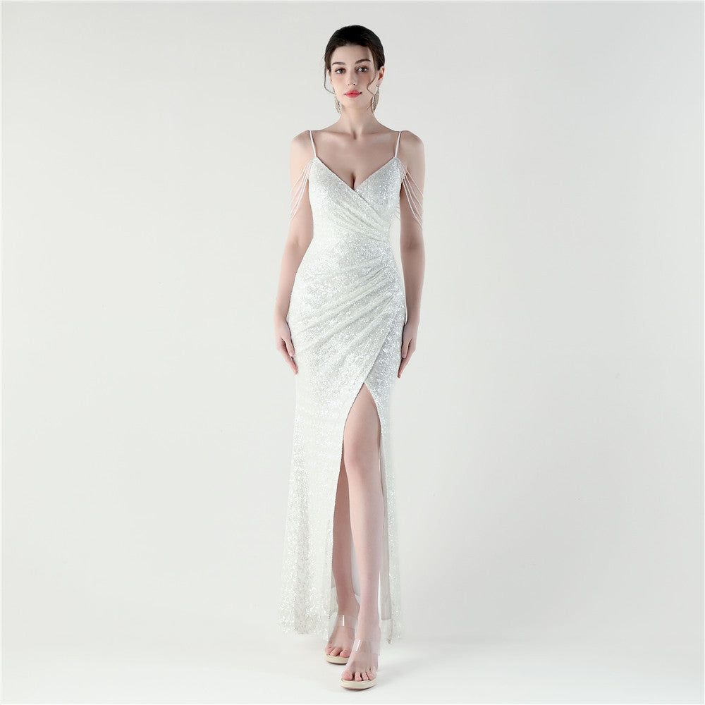 33311 #New Fashion Celebrity Dinner Deep V Sequins High Split Evening Dress