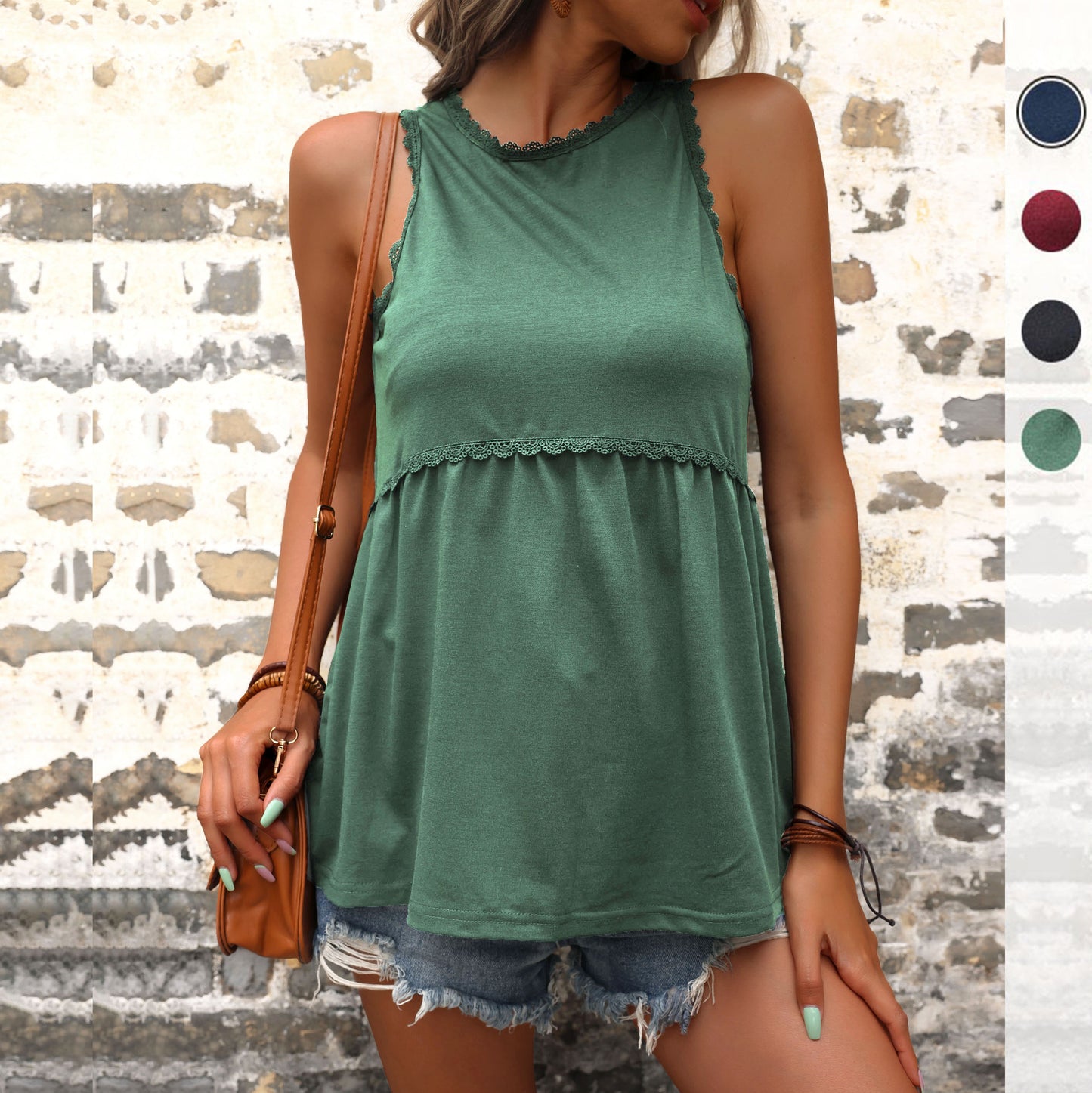 LOVEVOP New popular New Summer Casual 2025 Doll Shirt Top Lace Splicing Sleeveless Vest Women