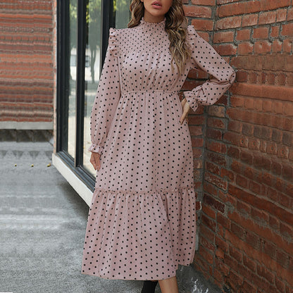 LOVEVOP Cross-border  Hot autumn new 2025 women's clothing lotus leaf flying sleeves polka dot splicing cake dress