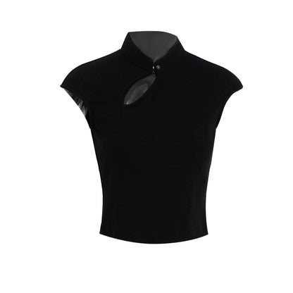 APOZi collection new Chinese stand-up collar short sleeve summer retro flying sleeve hollow top