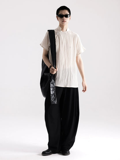 APOZi collection untitled landscape series stand-up collar diagonal silk one-piece new Chinese top women