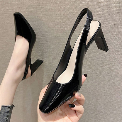 2025 K88-A Korean version commuter patent leather women's shoes  temperament bag head empty high-heeled sandals square head thick-heeled high-heeled shoes