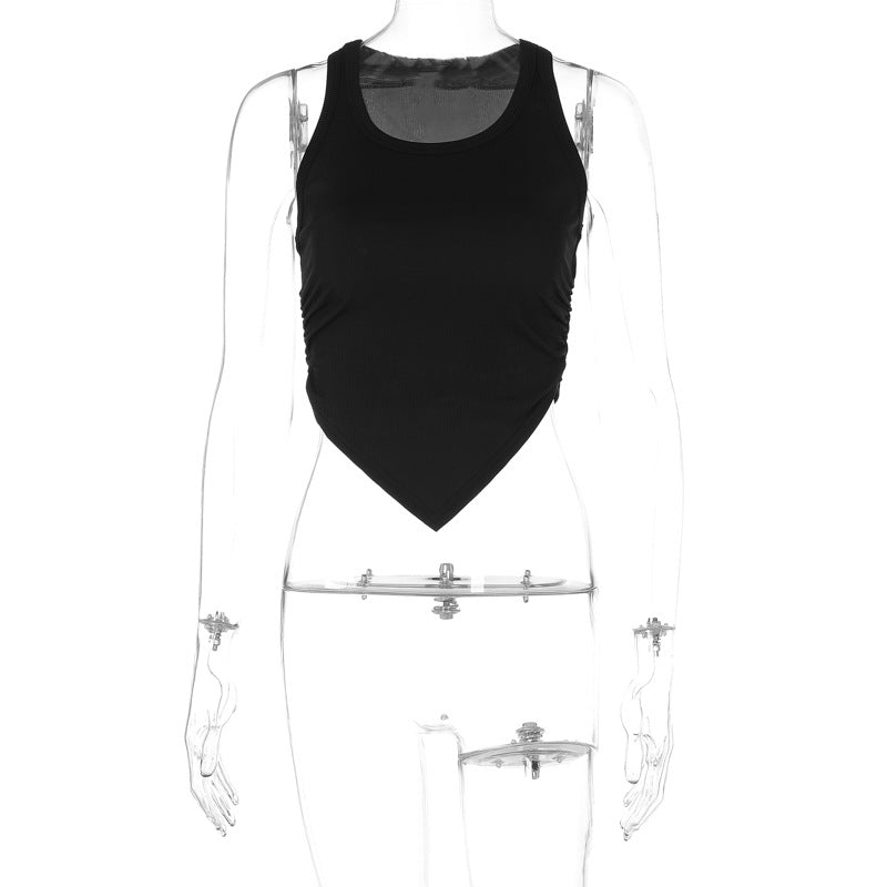 LOVEVOP 2025 style cross-border women's clothing Hot summer new fashionable solid color neck sling vest threaded tight top women