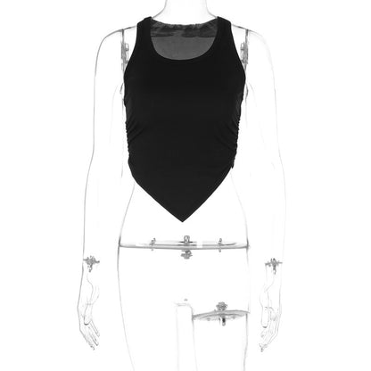 LOVEVOP 2025 style cross-border women's clothing Hot summer new fashionable solid color neck sling vest threaded tight top women