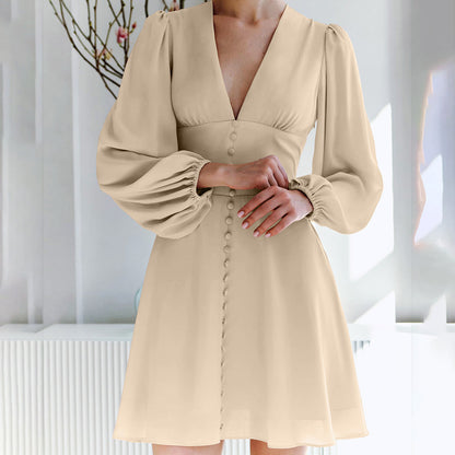 2025 chiffon V-neck waist atmosphere commuter dress popular  autumn fashion New new short skirt