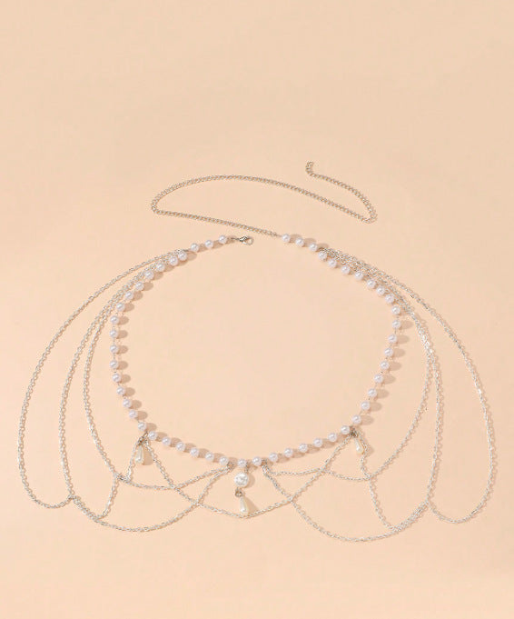 2025 4270 Ladies waist chain, waist chain, pearl metal chain, multi-layer fringed chain, body chain, waist chain.