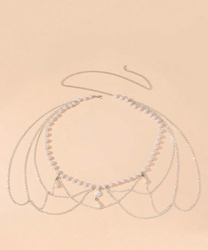 2025 4270 Ladies waist chain, waist chain, pearl metal chain, multi-layer fringed chain, body chain, waist chain.
