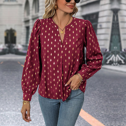 LOVEVOP New Hot Trade Pullover Top Hot Autumn New 2025 Women's Cross-border Long Sleeve Bronzing Shirt