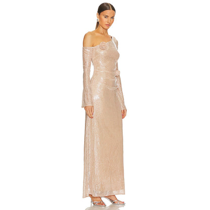 LOVEVOP Hot-selling Popular,   Chinese New Year long-sleeved perspective hollow dress women's clothing new party lace beads fashion