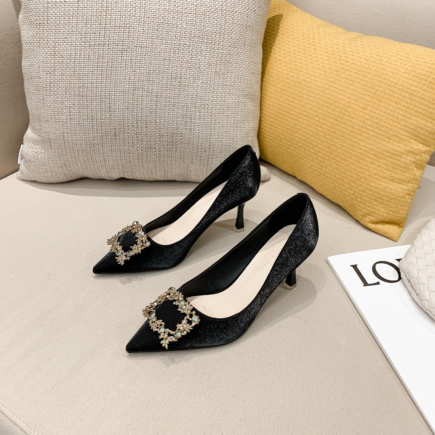 2025 775-9 Rhinestone Square Buckle Xiuhe Shoes Bridesmaid Bride Red Wedding Shoes Women's Pointed Thin Heel Banquet High Heels 7CM