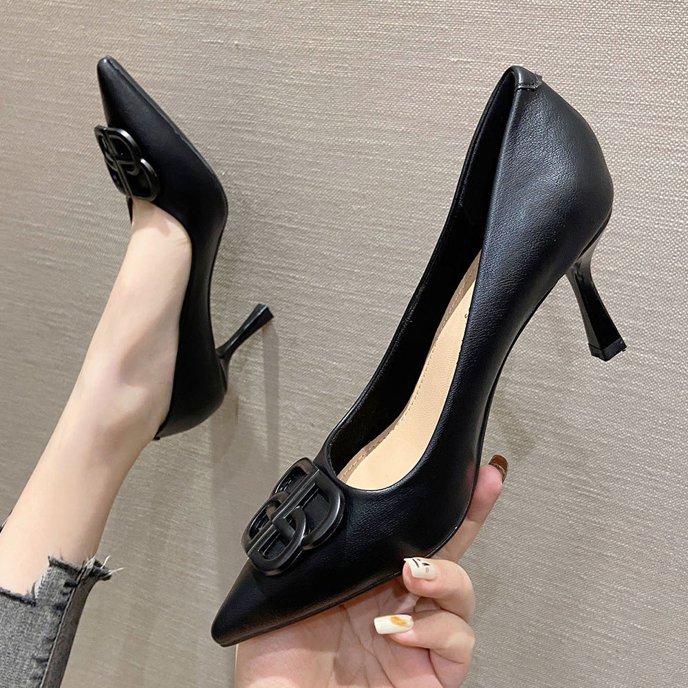 2025 775-80 high heels women's 2025 autumn new Korean version pointed thin heels single shoes women's one-pedal lazy shoes trend