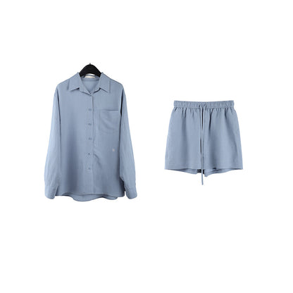 2025 [4 colors optional] Modal long-sleeved shirt + casual shorts 2025 spring and summer Korean version two-piece suit female T283