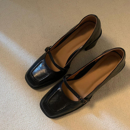 2025  New  retro style light mouth square head single shoes femininity high heel word with Mary Jane women's shoes