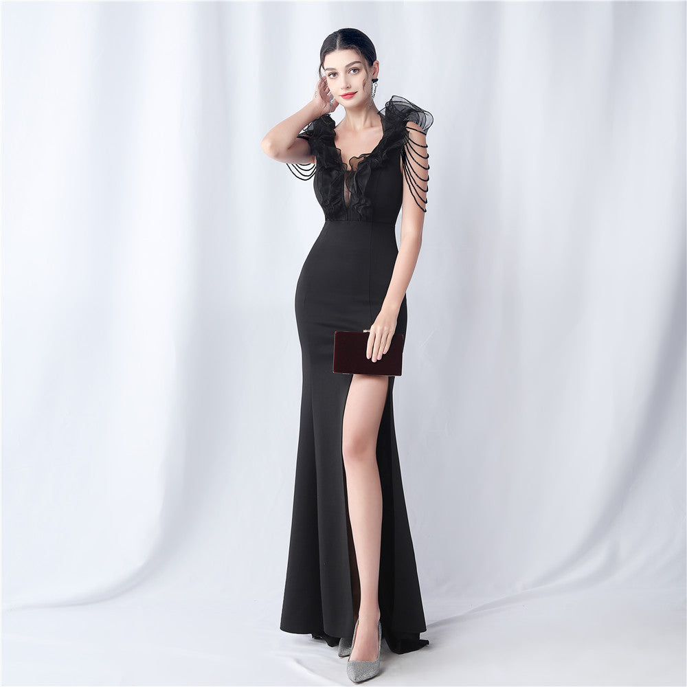 31560 #Hot Trade popular New Product Heavy Industry Eugen Yarn Wedding Dinner Annual Meeting Satin Evening Dress