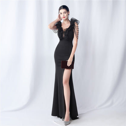 31560 #Hot Trade popular New Product Heavy Industry Eugen Yarn Wedding Dinner Annual Meeting Satin Evening Dress