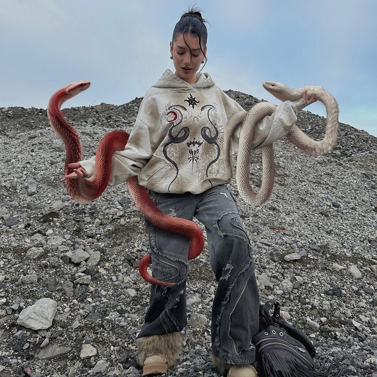 new digital 3D crew neck hooded sweater street trend  street style woman comfortable snake snake picture