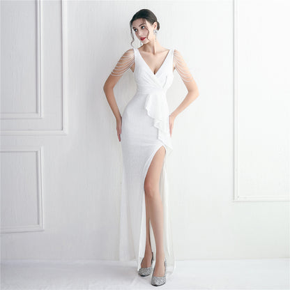 19288 #Handmade bead piece celebrity banquet temperament long sequined aura queen dinner fishtail skirt