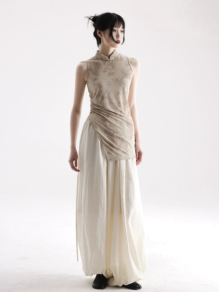 APOZi collection untitled landscape series, new Chinese style T-shirt knitted cheongsam thin top women