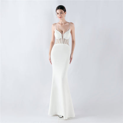 31916 #Hot trade new heavy industry fishbone vest shaping mesh yarn hot diamond sling hip fish tail evening dress