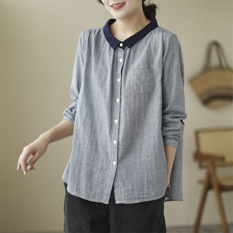 Korean version of small plaid long-sleeved shirt women's  spring and autumn new meat-covering and thin loose age-reducing top color matching shirt
