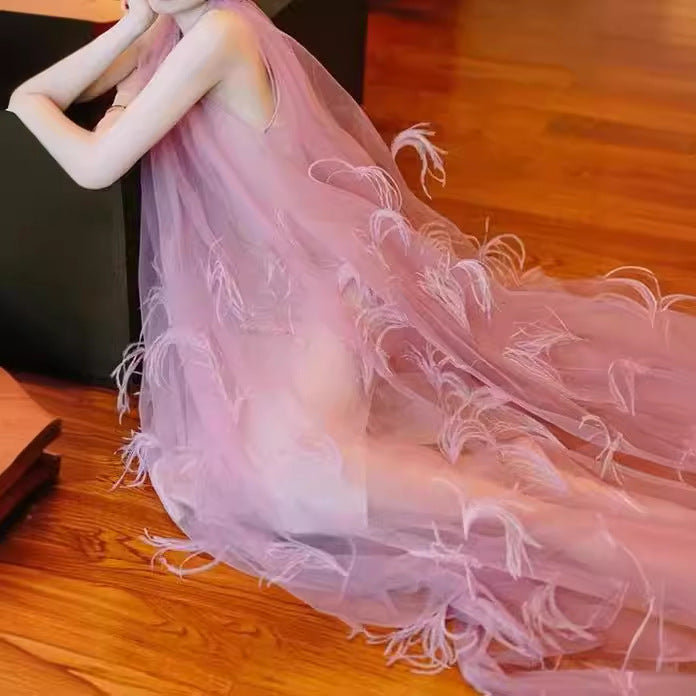 2025 New Chinese style beautiful wedding dress popular summer new sleeveless super fairy feather fairy skirt