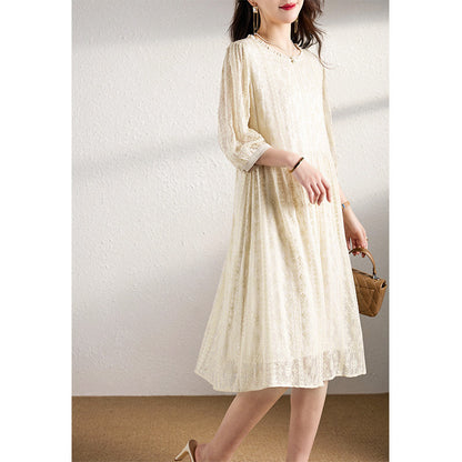 2025 Embroidered mulberry silk dress, new Chinese silk skirt  new summer women's clothing loose large size white
