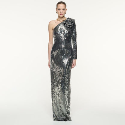 LOVEVOP new silver dress premium sequins new banquet wholesale party dress elegant long dress autumn and winter