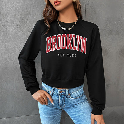 LOVEVOP popular new spring leisure sports college style top New Popular trade short navel crew neck letter sweater