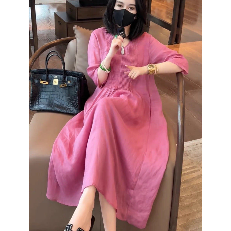 High-end temperament Tencel cotton dress women's  summer new loose and thin breathable holiday long skirt