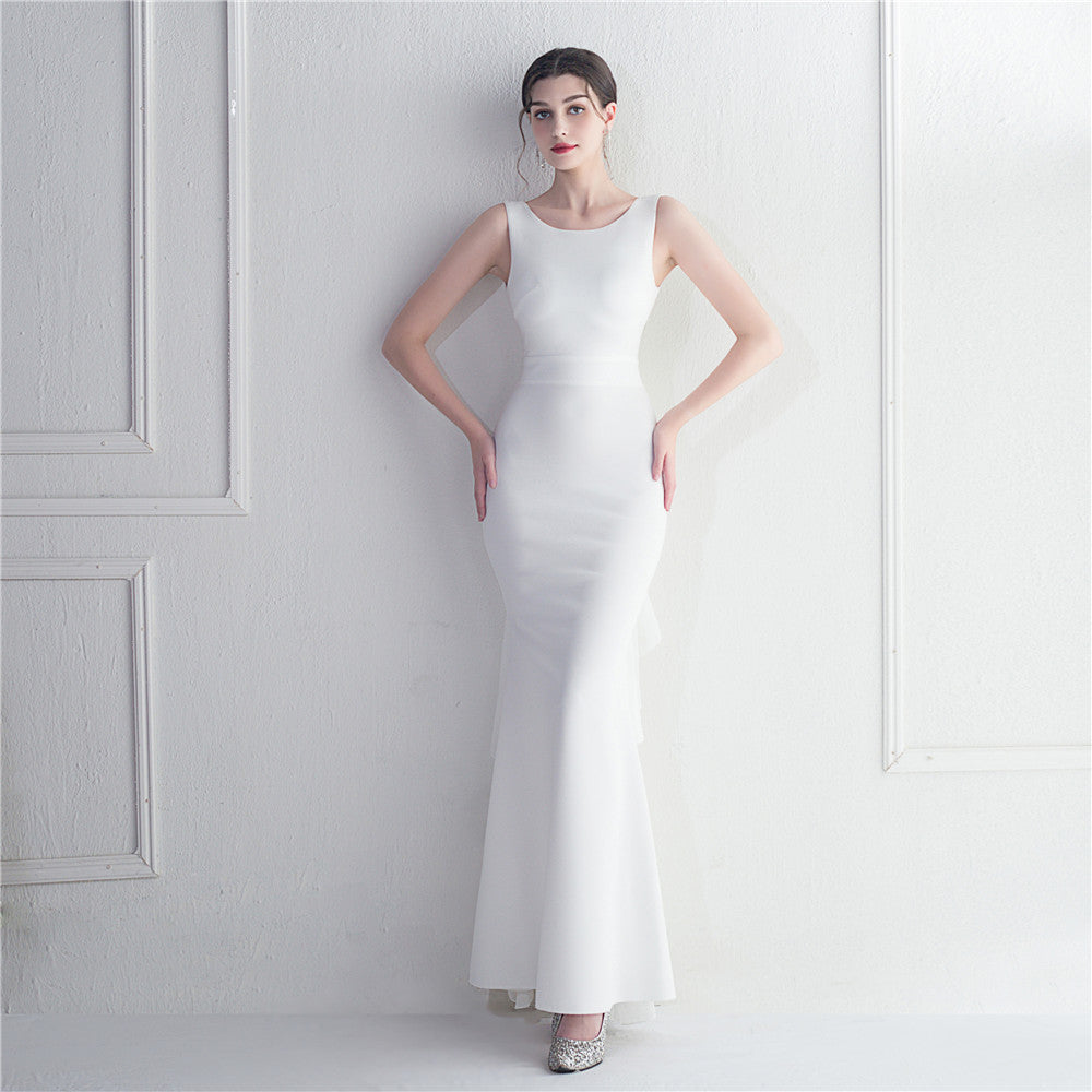 19928 #Hot Trade Spot Heavy Craft Beaded Satin Buga Chiffon Wedding Dinner Etiquette Sexy Dress Long