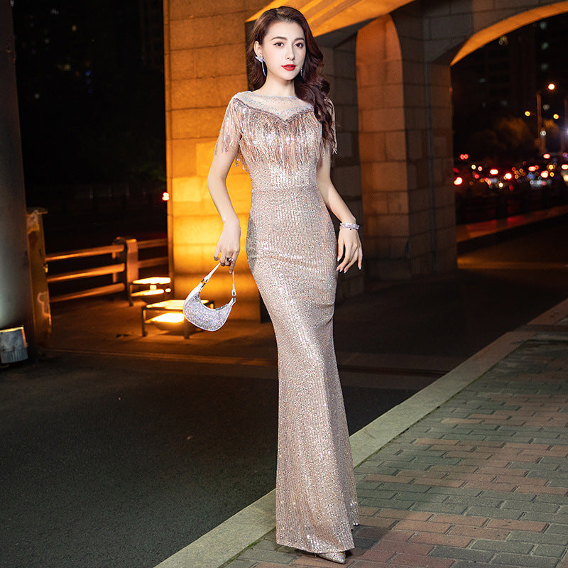 Banquet evening dress dress women's 2022 new banquet temperament long sequined dress aura queen evening dress