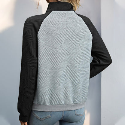 LOVEVOP 2025 New contrasting color splicing stand-up neck sweater casual and comfortable versatile texture autumn sweater top