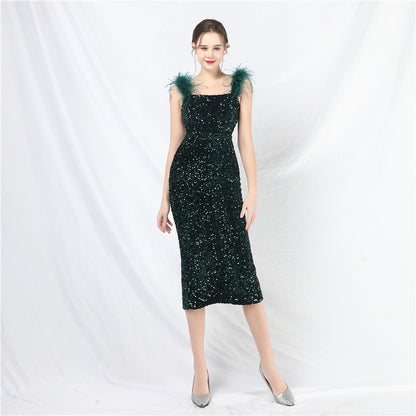 31858 #New popular Popular trade dress craft order ostrich bead evening dress