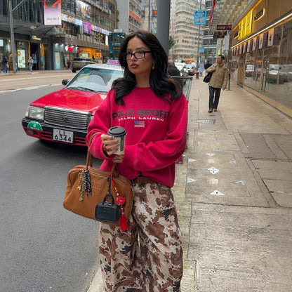 's new n street lazy retro letter print loose casual long-sleeved crew neck sweater jacket women